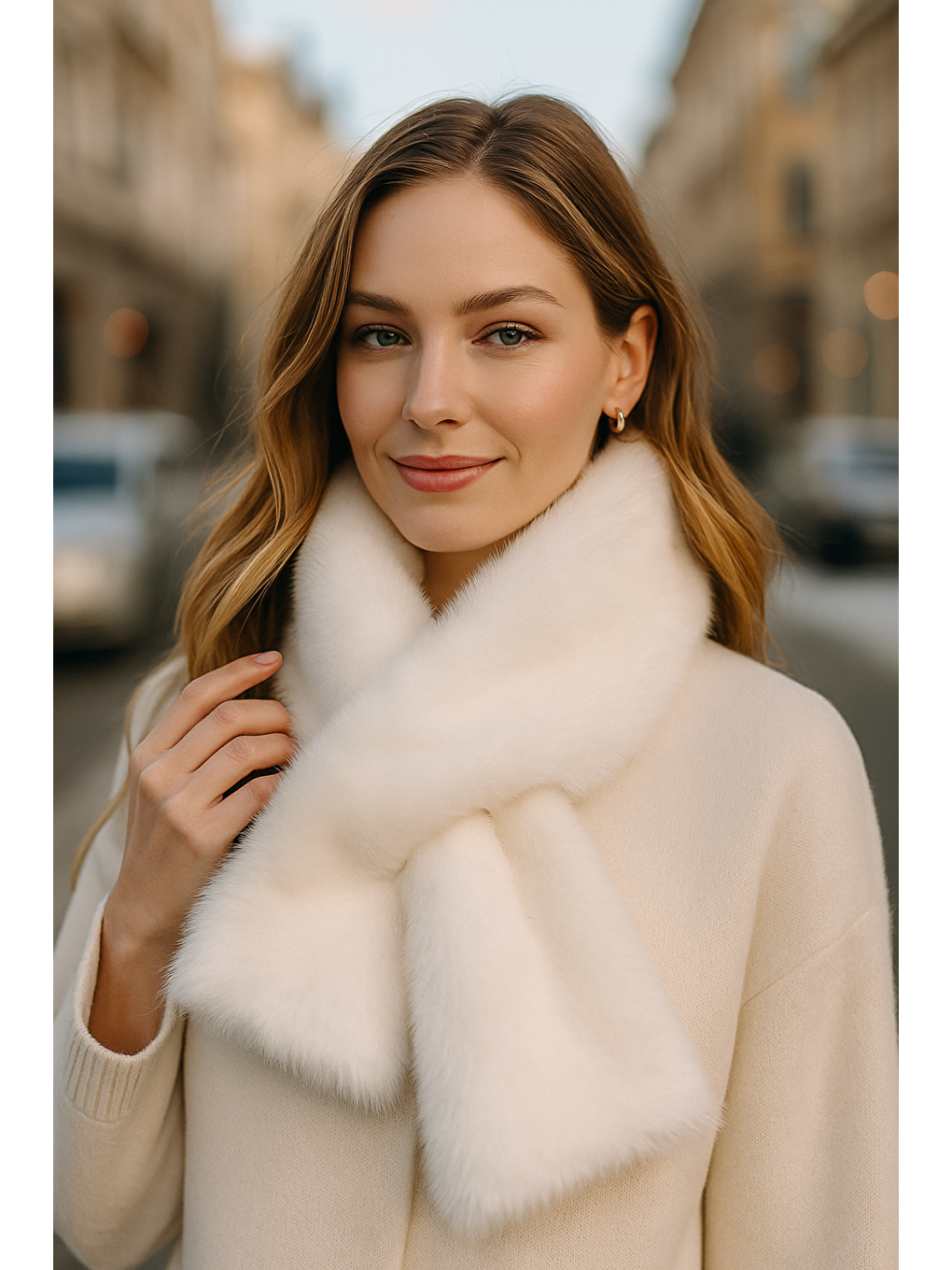 Kadın Ekru Pelüş Kaşkol Boyunluk Atkı Byn01-1