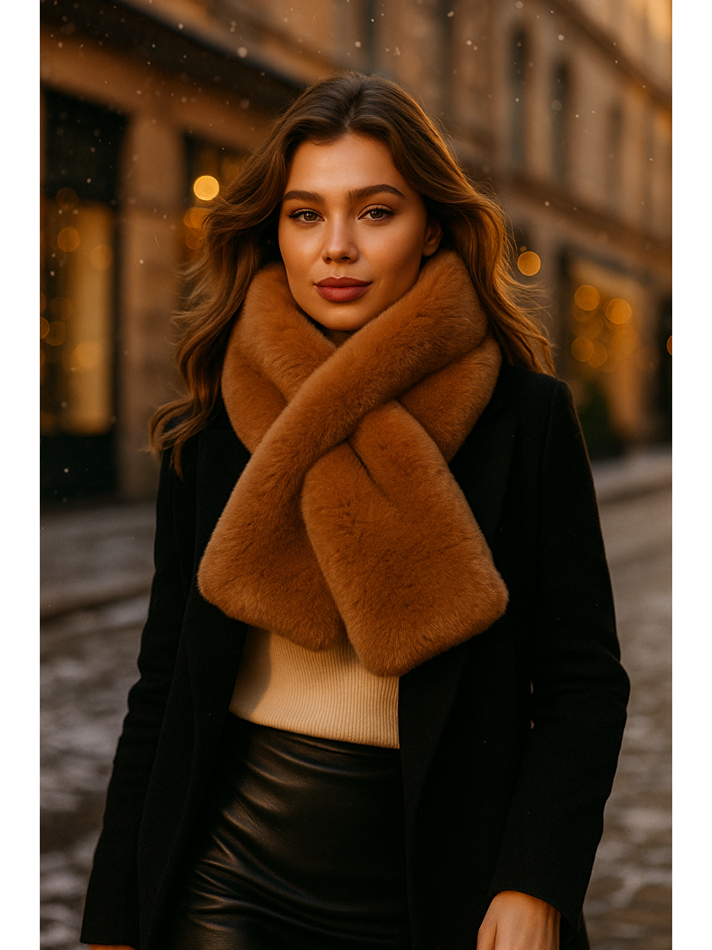 Kahverengi Kadın Camel Pelüş Kaşkol Boyunluk Atkı Byn01-2