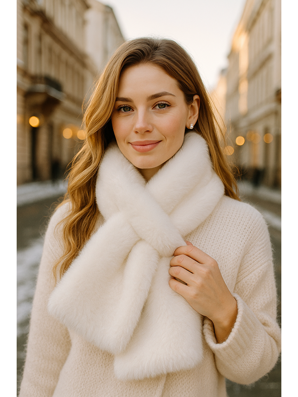 Kadın Ekru Pelüş Kaşkol Boyunluk Atkı Byn01-2