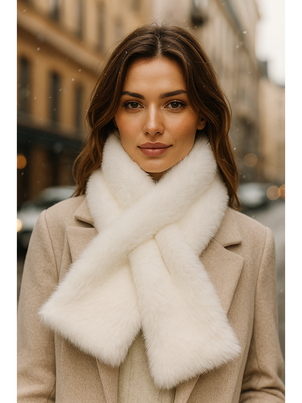 Kadın Ekru Pelüş Kaşkol Boyunluk Atkı Byn01-3