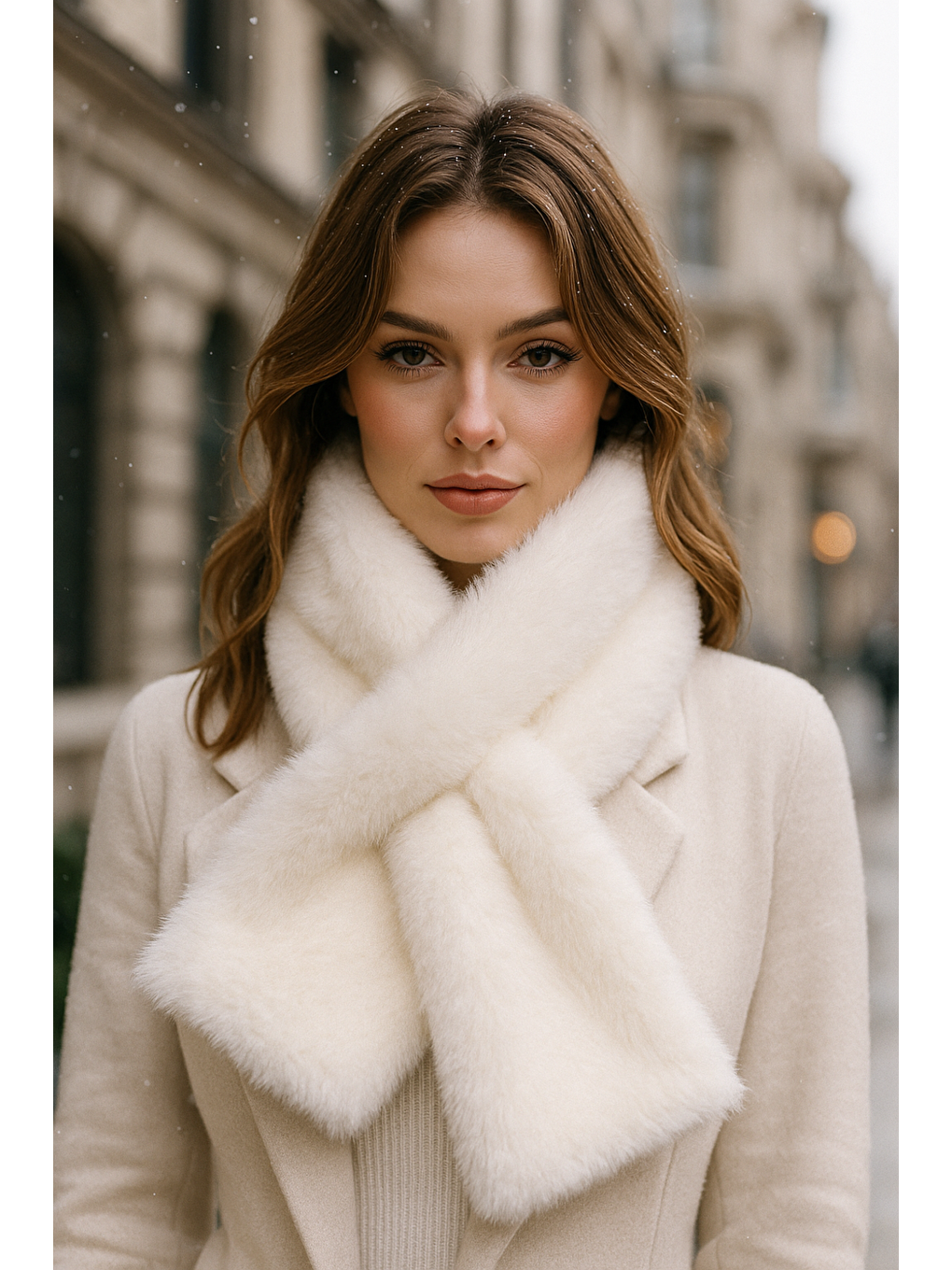 Kadın Ekru Pelüş Kaşkol Boyunluk Atkı Byn01-4