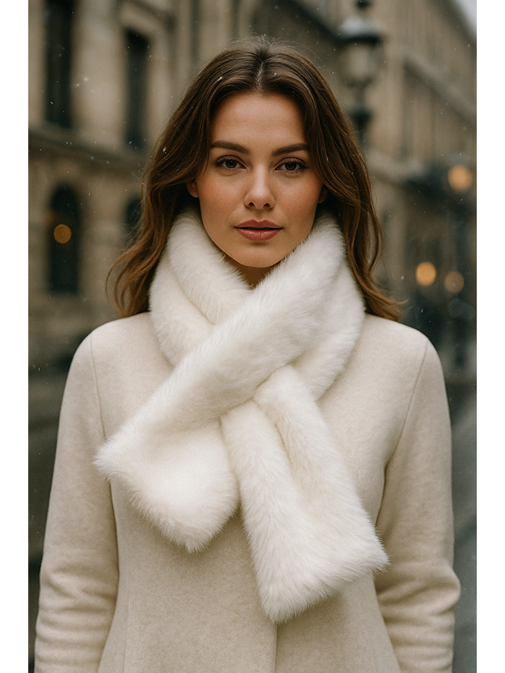 Kadın Ekru Pelüş Kaşkol Boyunluk Atkı Byn01-5