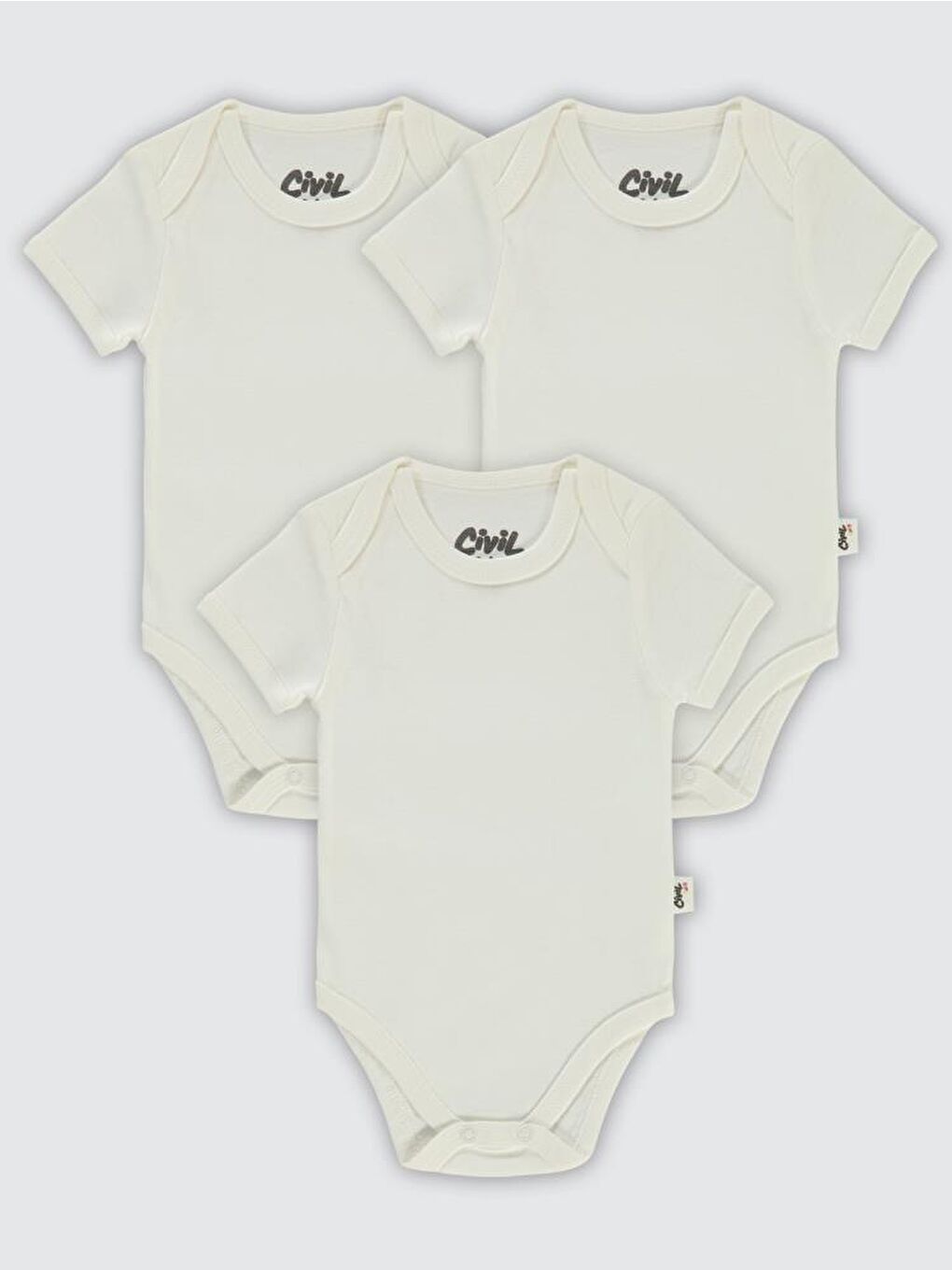 Beyaz Baby Düz Kısa Kol 3 lü Çıtçıtlı Badi