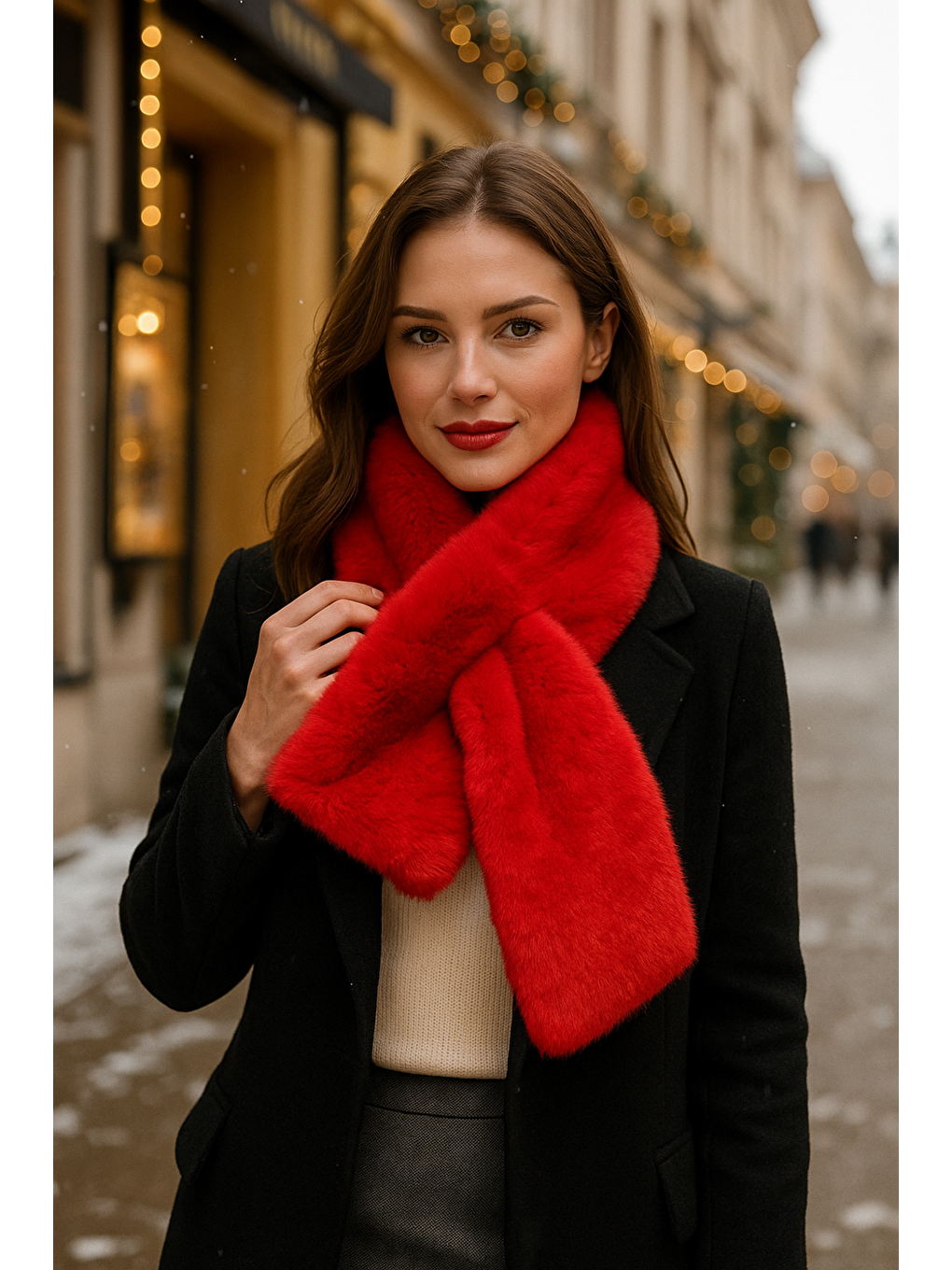 Kadın Kırmızı Pelüş Kaşkol Boyunluk Atkı BYN01-2