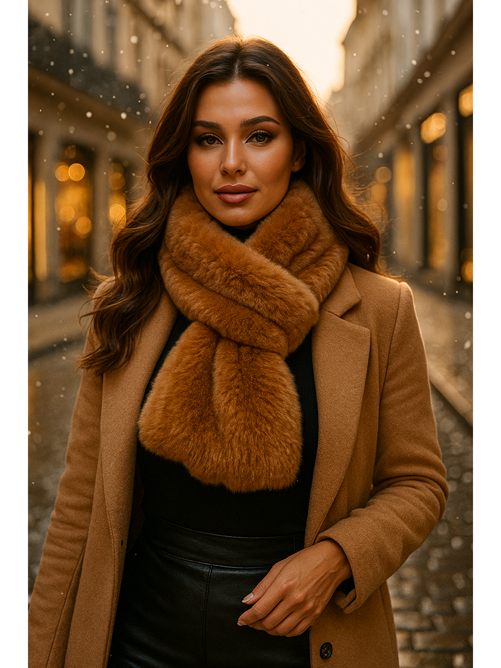 Kahverengi Kadın Camel Pelüş Kaşkol Boyunluk Atkı Byn01-4