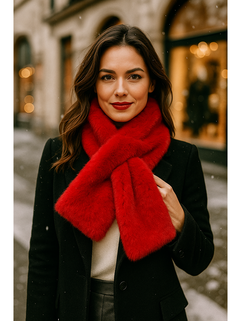 Kadın Kırmızı Pelüş Kaşkol Boyunluk Atkı BYN01-3