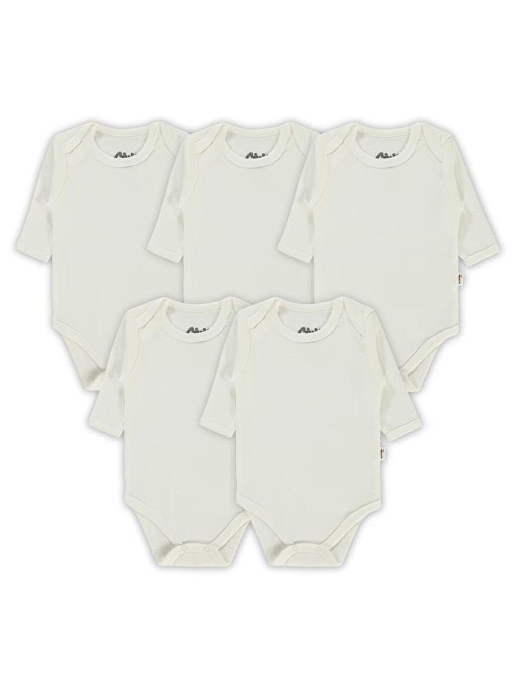 Beyaz Baby Düz Uzun Kol 5 li 3-9 Ay Çıtçıtlı Badi-1