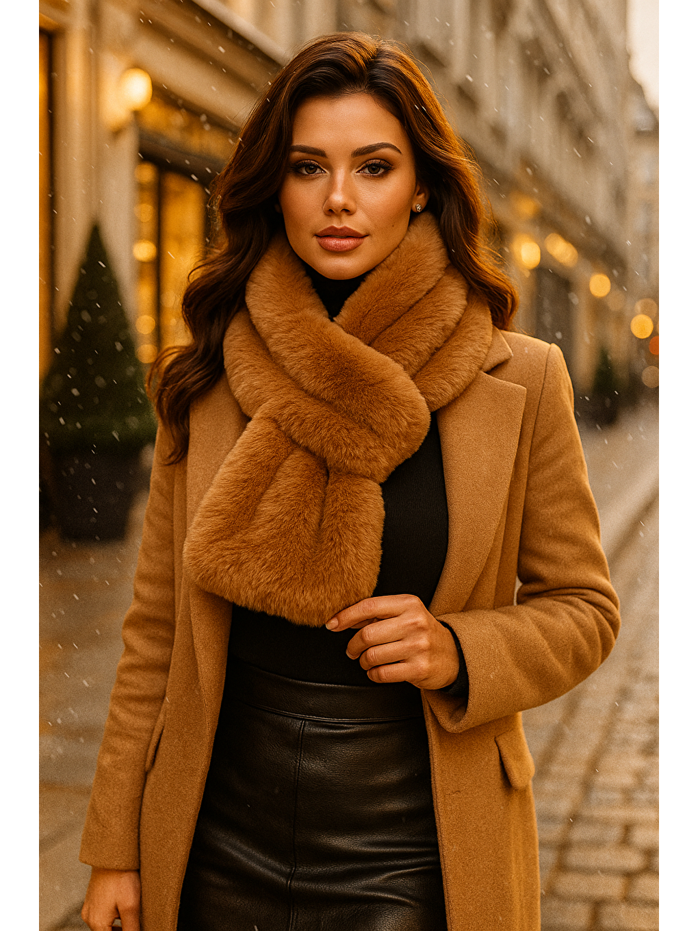 Kahverengi Kadın Camel Pelüş Kaşkol Boyunluk Atkı Byn01-5