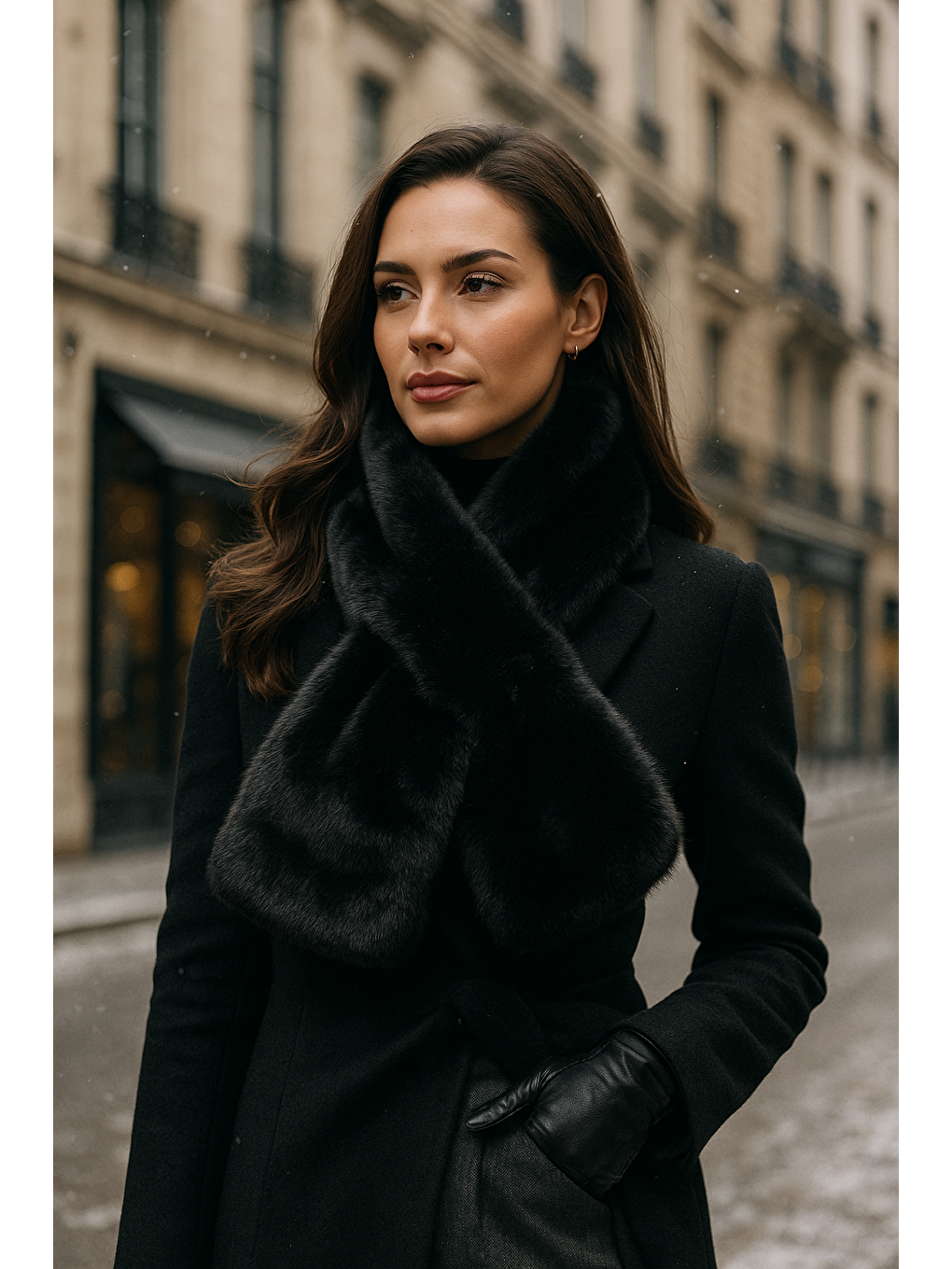 Kadın Siyah Pelüş Kaşkol Boyunluk Atkı Byn01-1