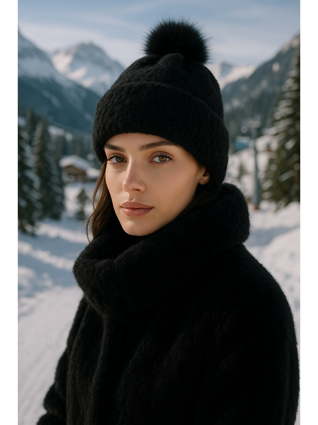 Ponponlu Siyah İçi Yünlü İthal Bere BERE1136-1