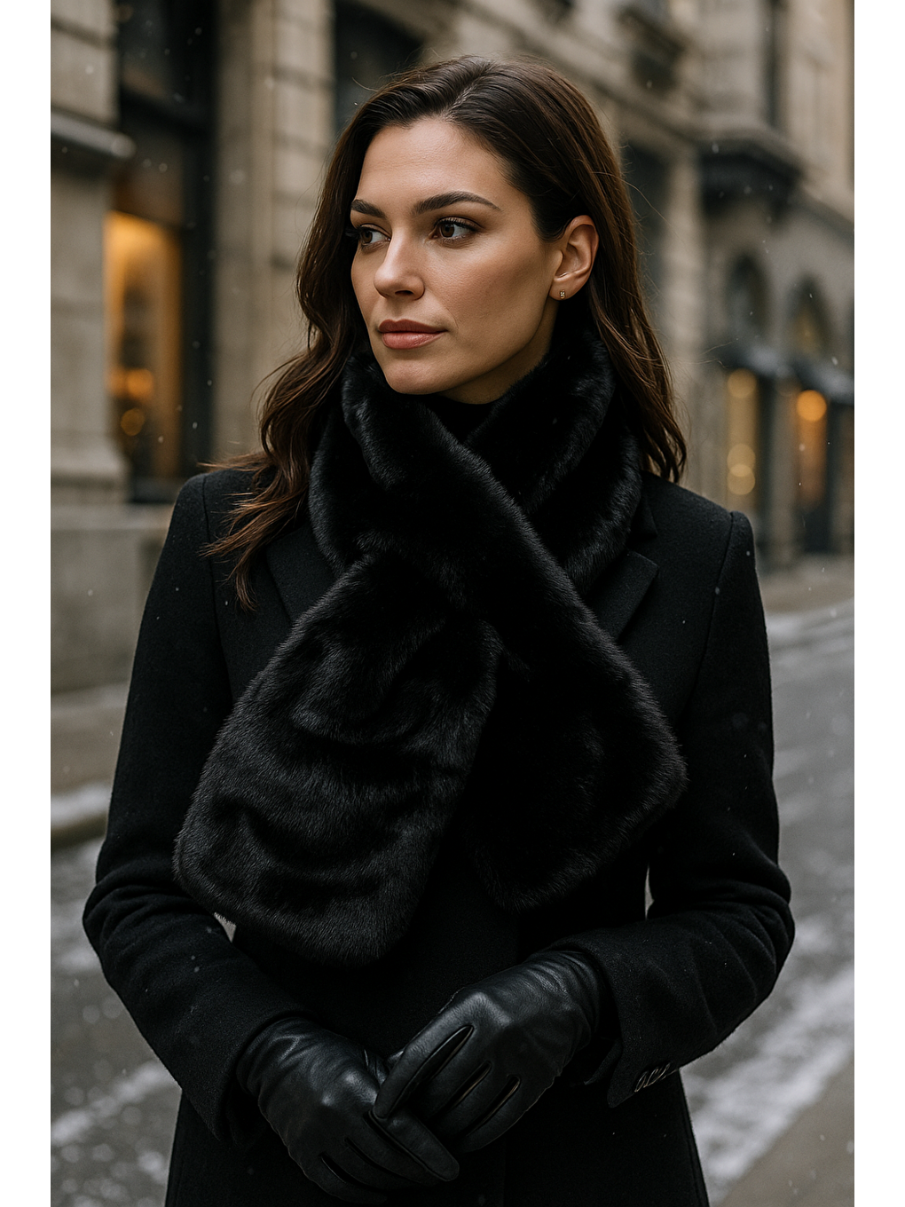 Kadın Siyah Pelüş Kaşkol Boyunluk Atkı Byn01-2