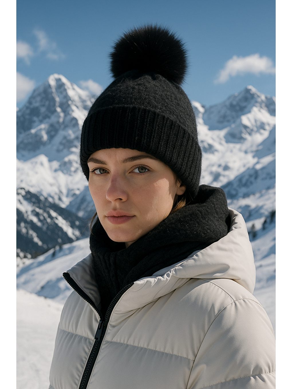 Ponponlu Siyah İçi Yünlü İthal Bere BERE1136-3