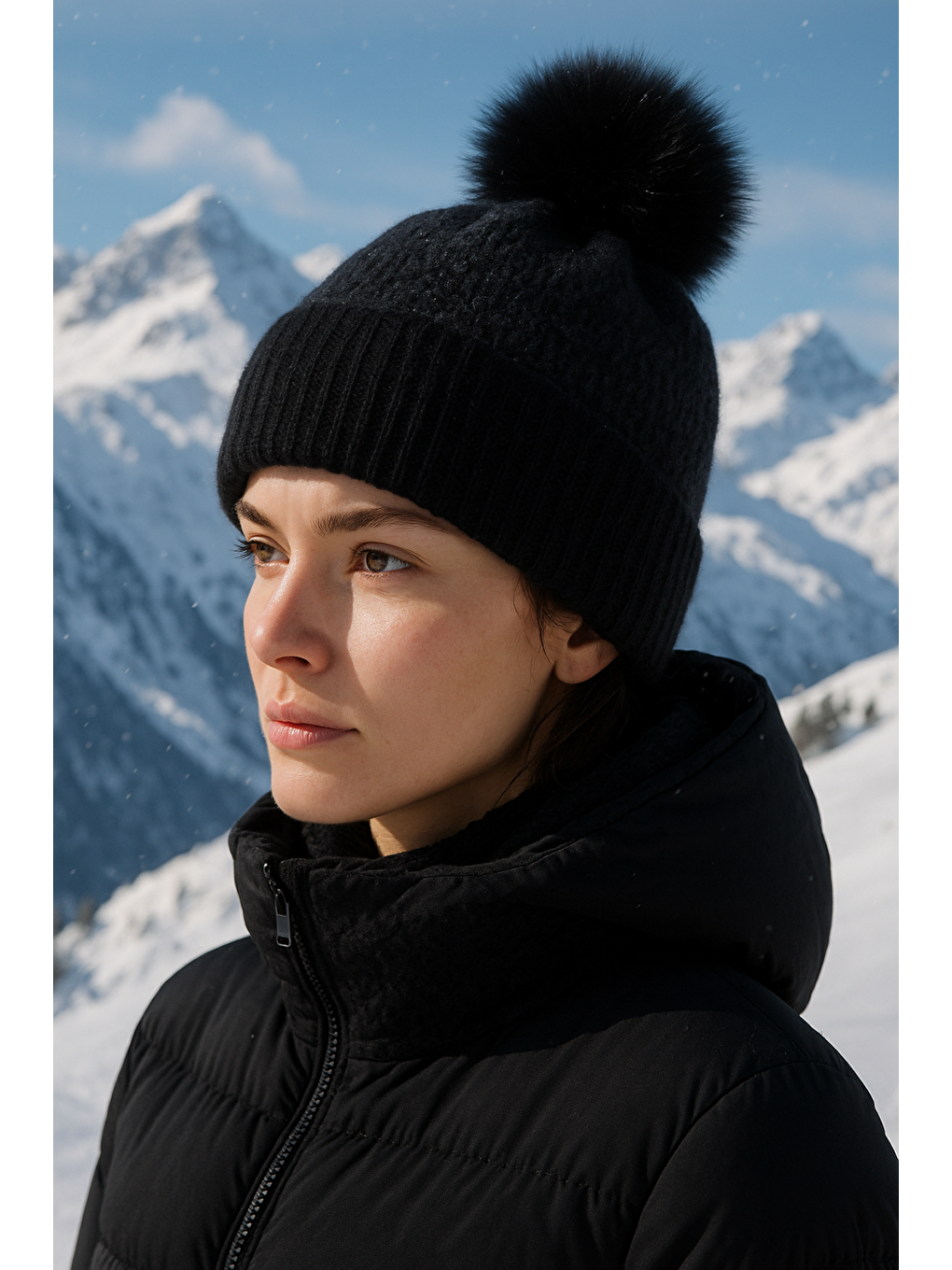 Ponponlu Siyah İçi Yünlü İthal Bere BERE1136-6