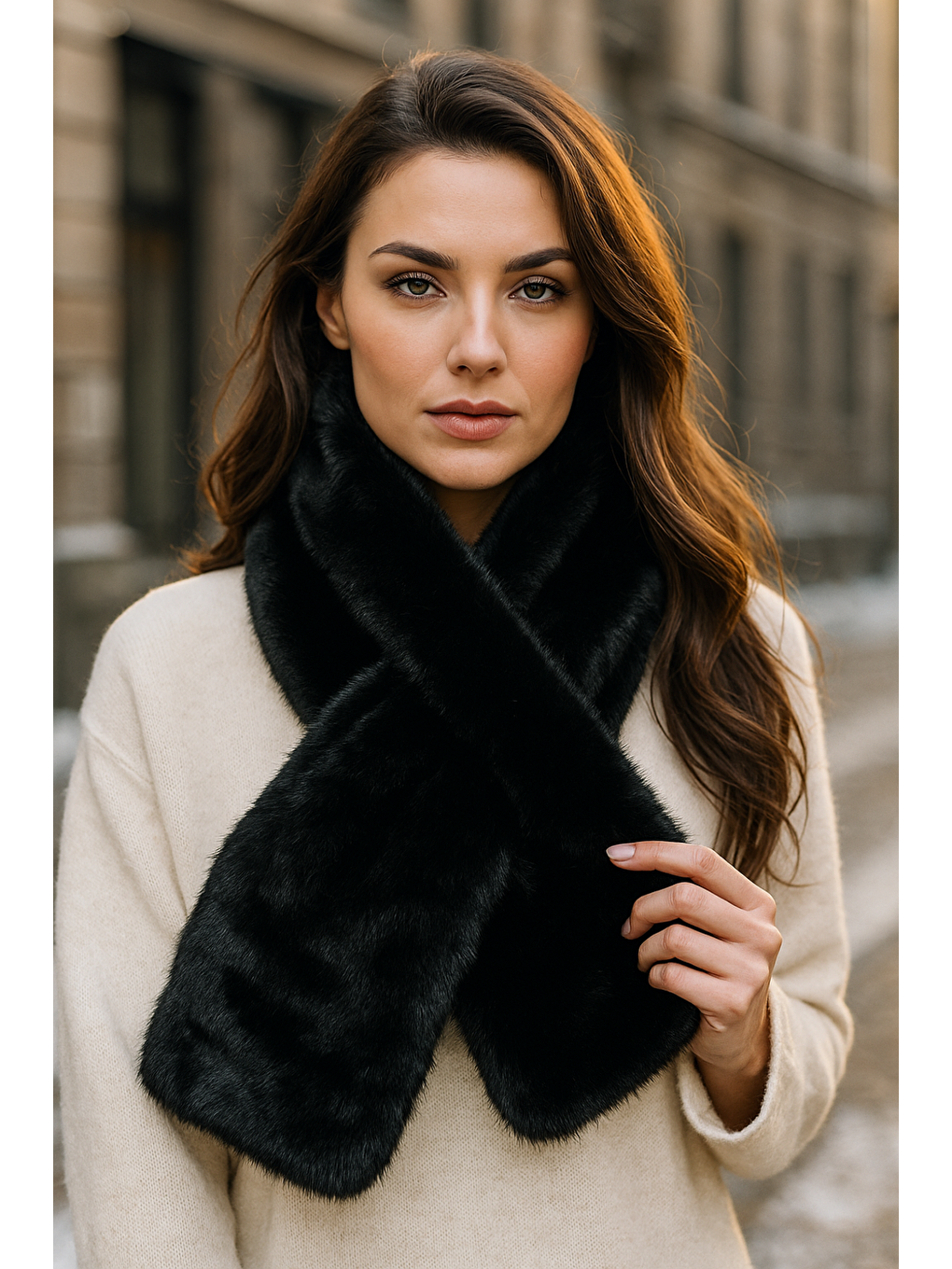 Kadın Siyah Pelüş Kaşkol Boyunluk Atkı Byn01-3