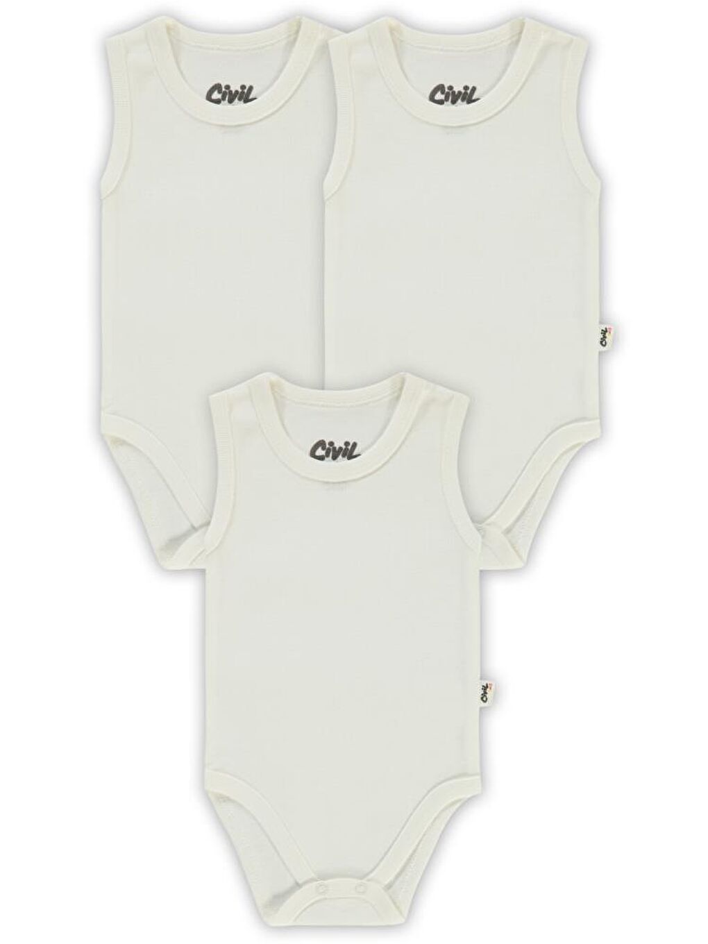 Beyaz Baby Düz Sıfır Kol 3 lü Çıtçıtlı Badi