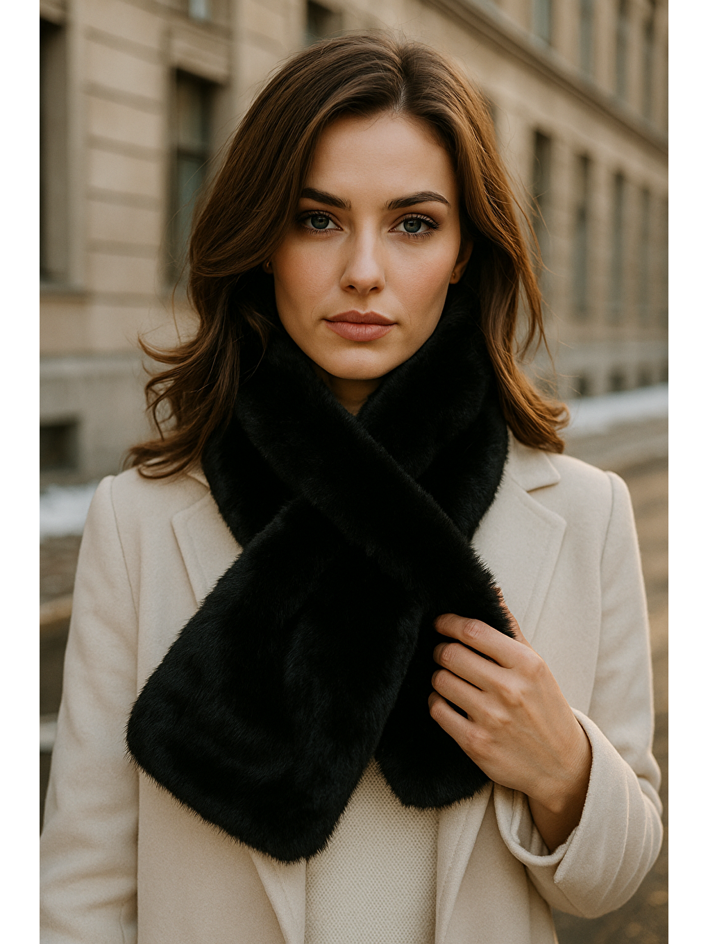 Kadın Siyah Pelüş Kaşkol Boyunluk Atkı Byn01-4