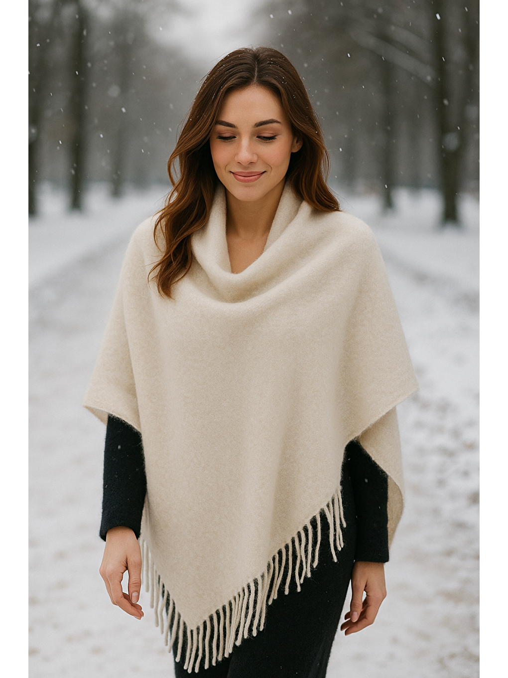 Uzun Bej Kalın Dokulu Püsküllü Unisex Atkı   Sıcak Ve Kış Nesnesi Sal1285