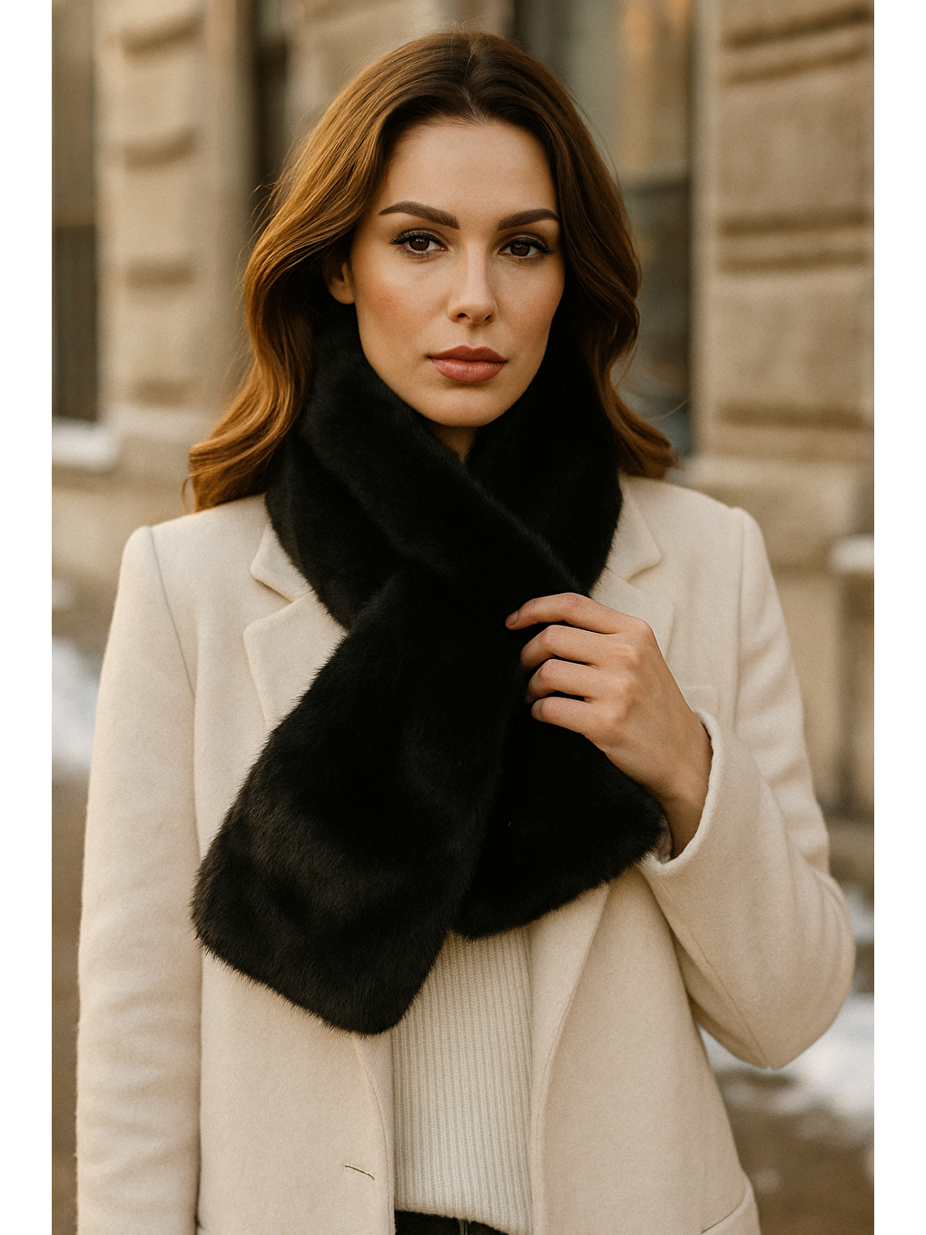 Kadın Siyah Pelüş Kaşkol Boyunluk Atkı Byn01-5