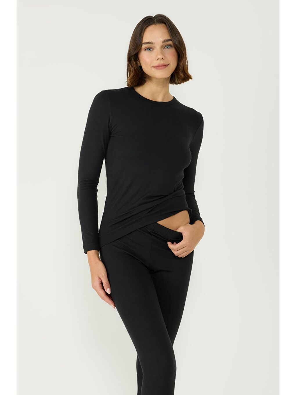 Kadın Uzun Kol Bisiklet Yaka Termal Takım 405152 / 409003 Siyah-5