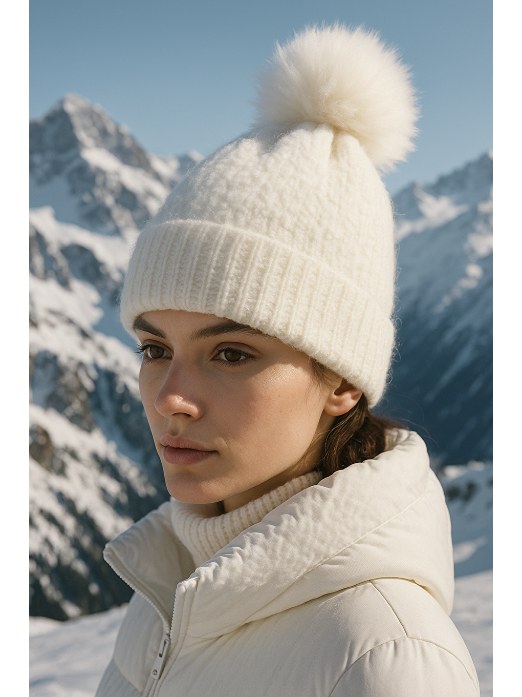 Ponponlu Beyaz İçi Yünlü İthal Bere BERE1136-1