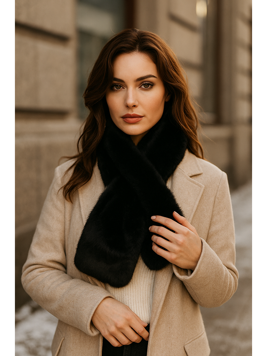 Kadın Siyah Pelüş Kaşkol Boyunluk Atkı Byn01-6