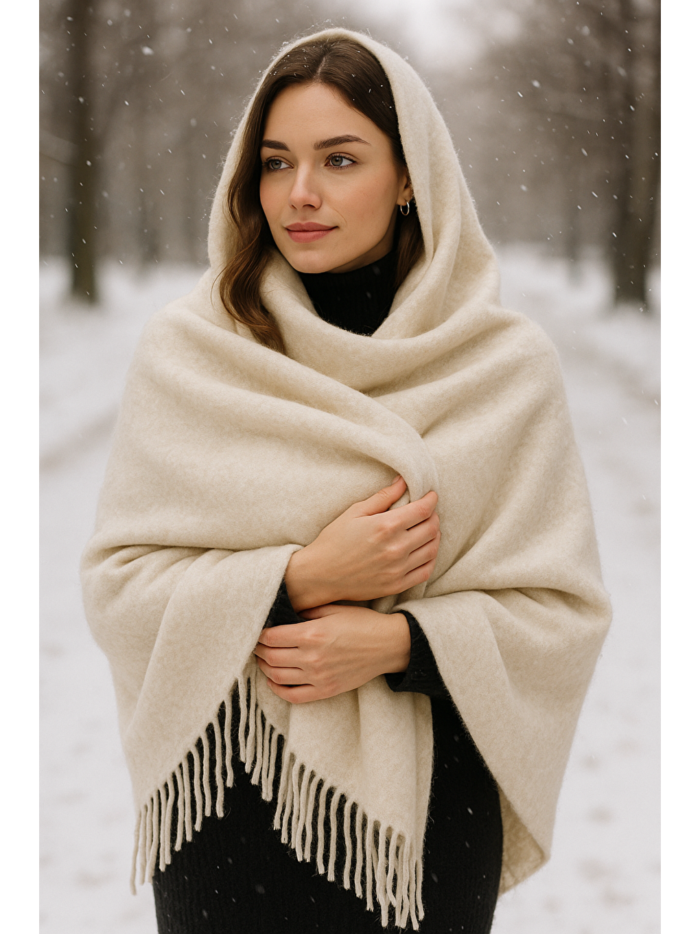 Uzun Bej Kalın Dokulu Püsküllü Unisex Atkı   Sıcak Ve Kış Nesnesi Sal1285-1