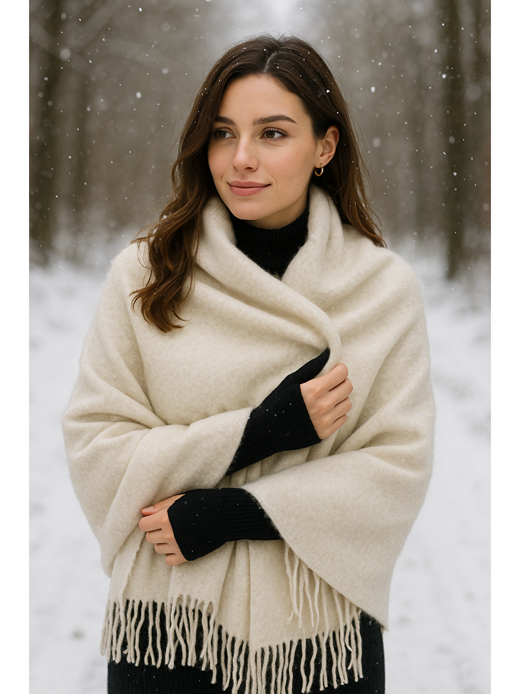 Uzun Bej Kalın Dokulu Püsküllü Unisex Atkı   Sıcak Ve Kış Nesnesi Sal1285-2