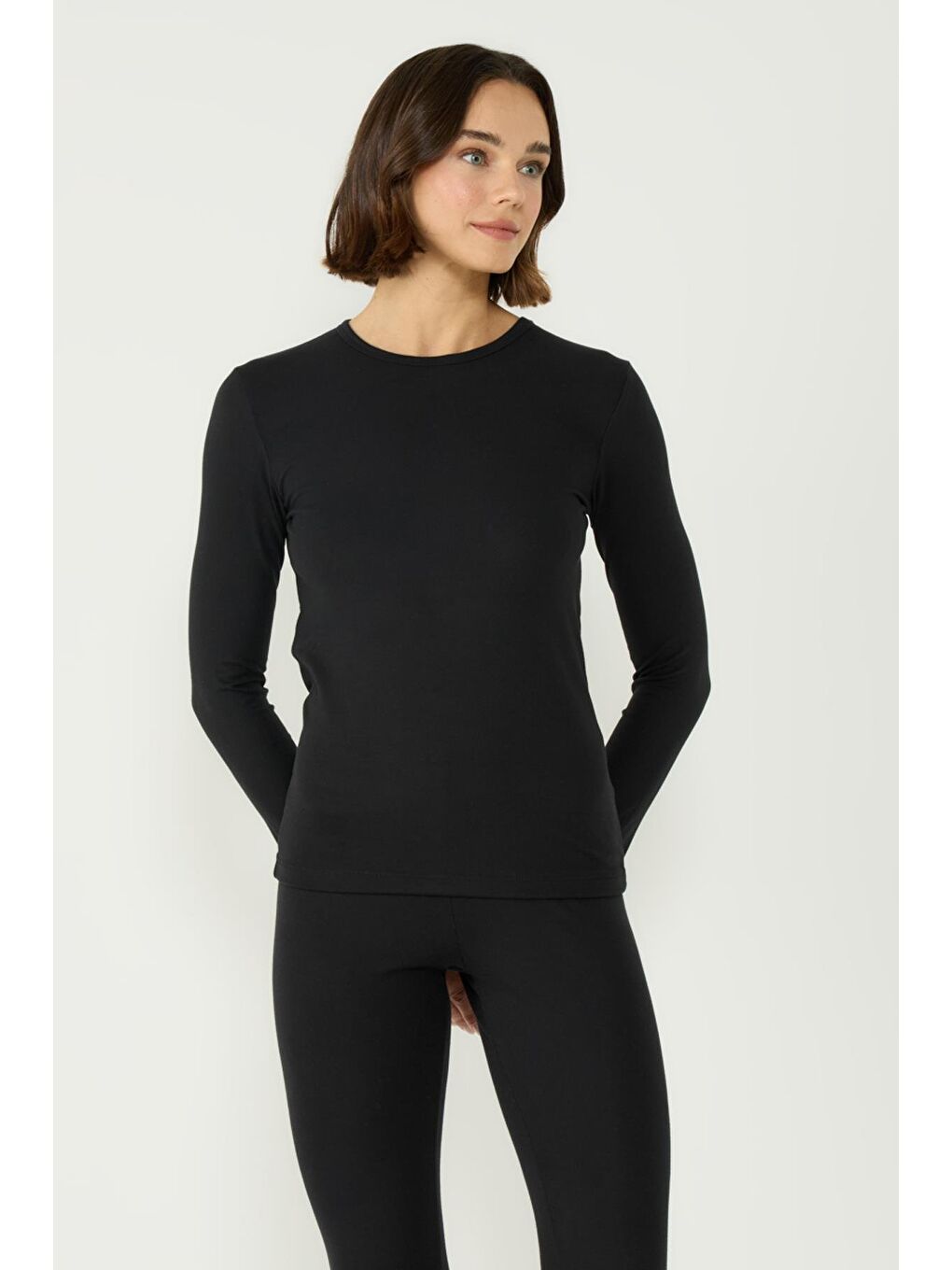 Kadın Uzun Kol Bisiklet Yaka Termal Takım 405152 / 409003 Siyah-9