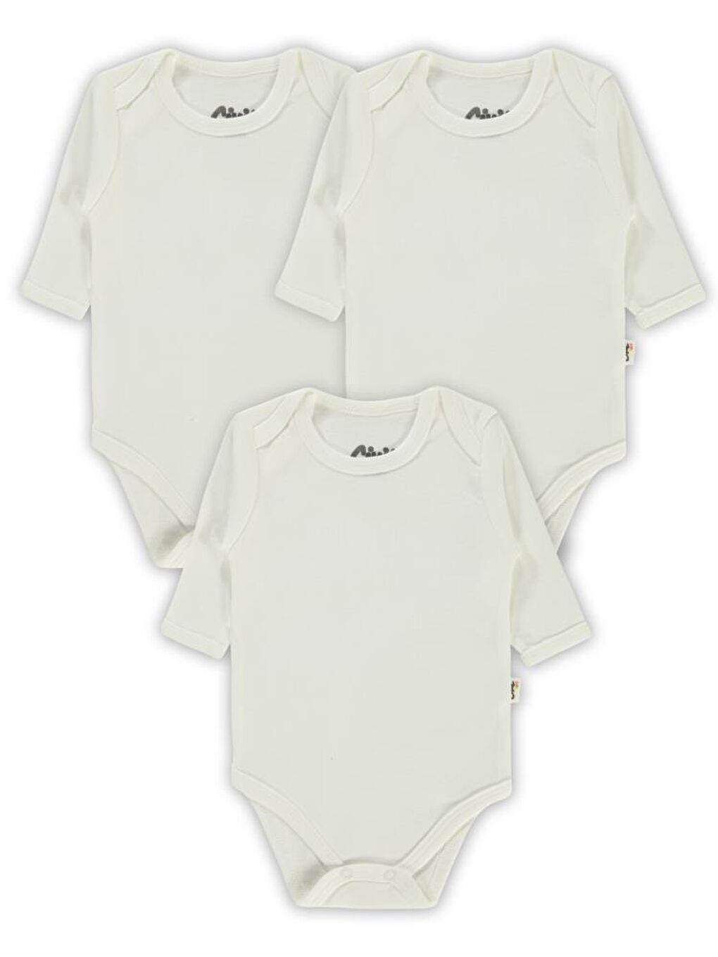 Beyaz Baby Düz Uzun Kol 3 lü Çıtçıtlı Badi-2
