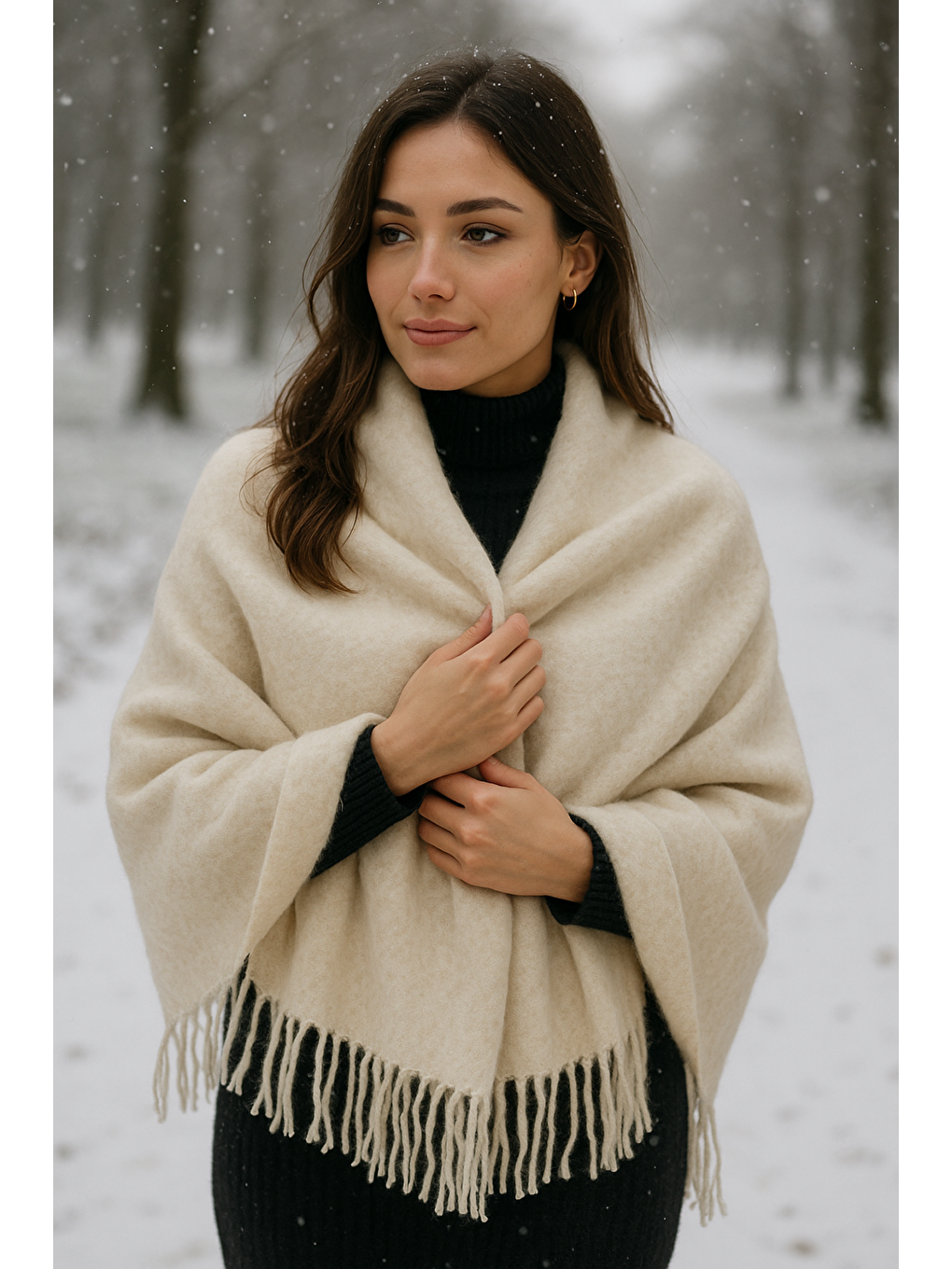 Uzun Bej Kalın Dokulu Püsküllü Unisex Atkı   Sıcak Ve Kış Nesnesi Sal1285-3