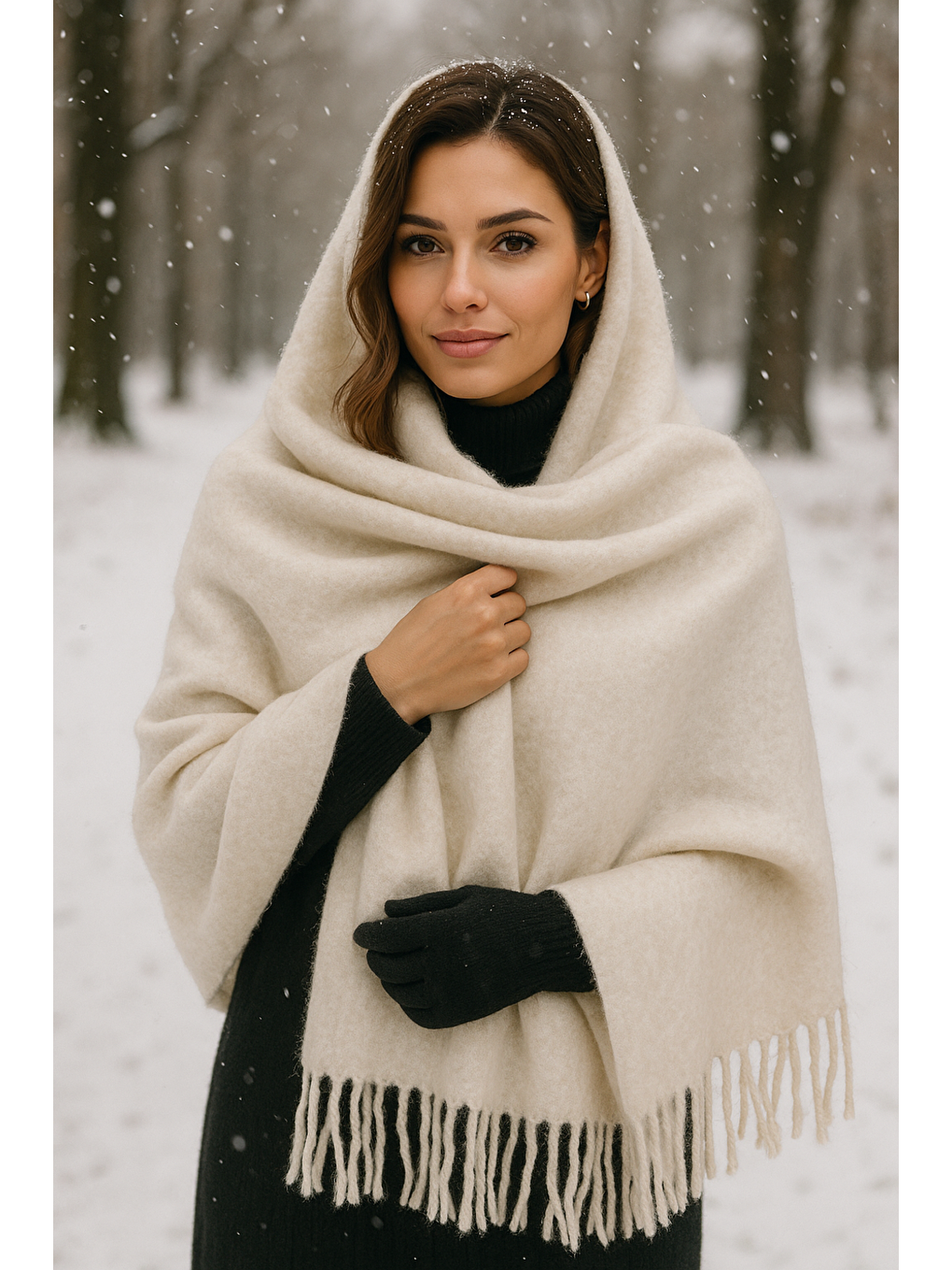 Uzun Bej Kalın Dokulu Püsküllü Unisex Atkı   Sıcak Ve Kış Nesnesi Sal1285-4