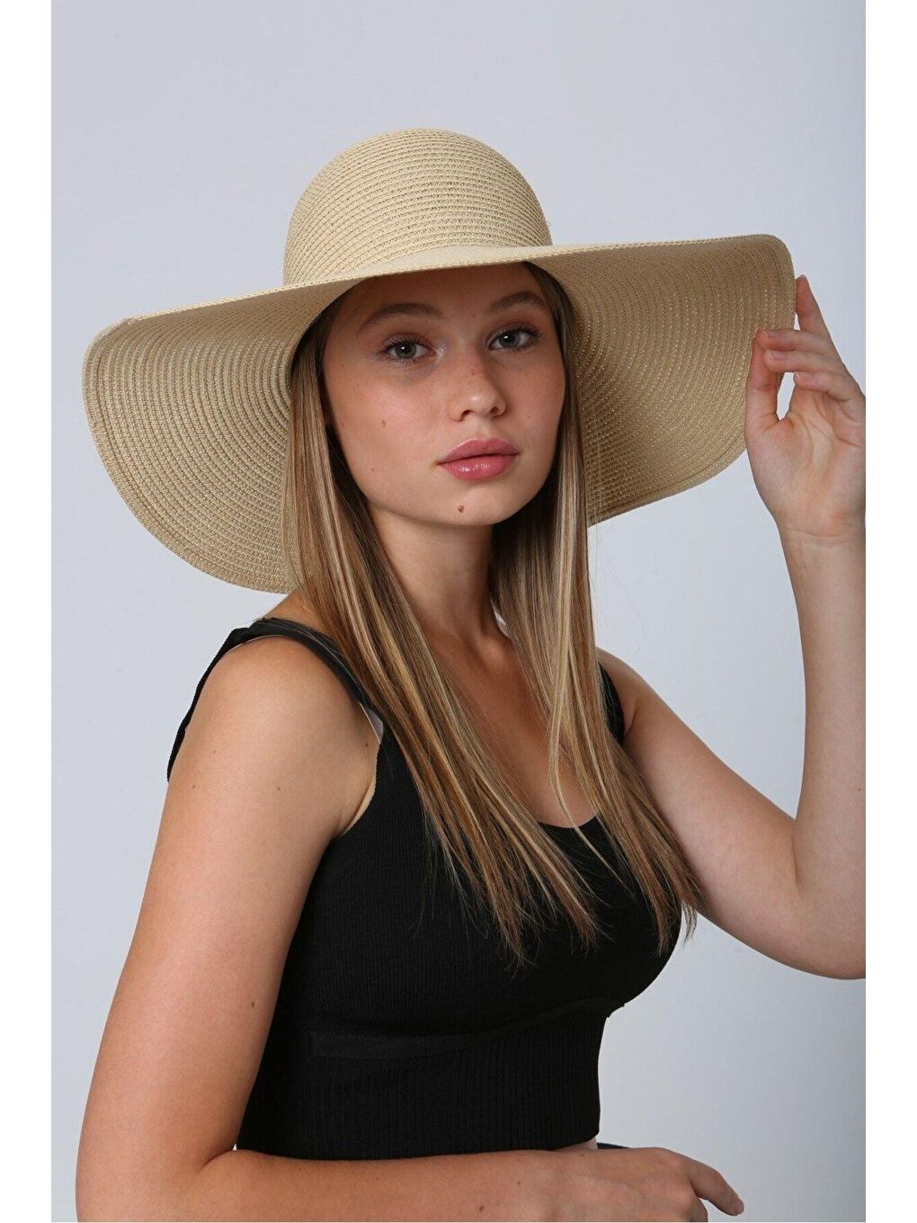 Bej Geniş Hasır Şapka Hsr2005-2