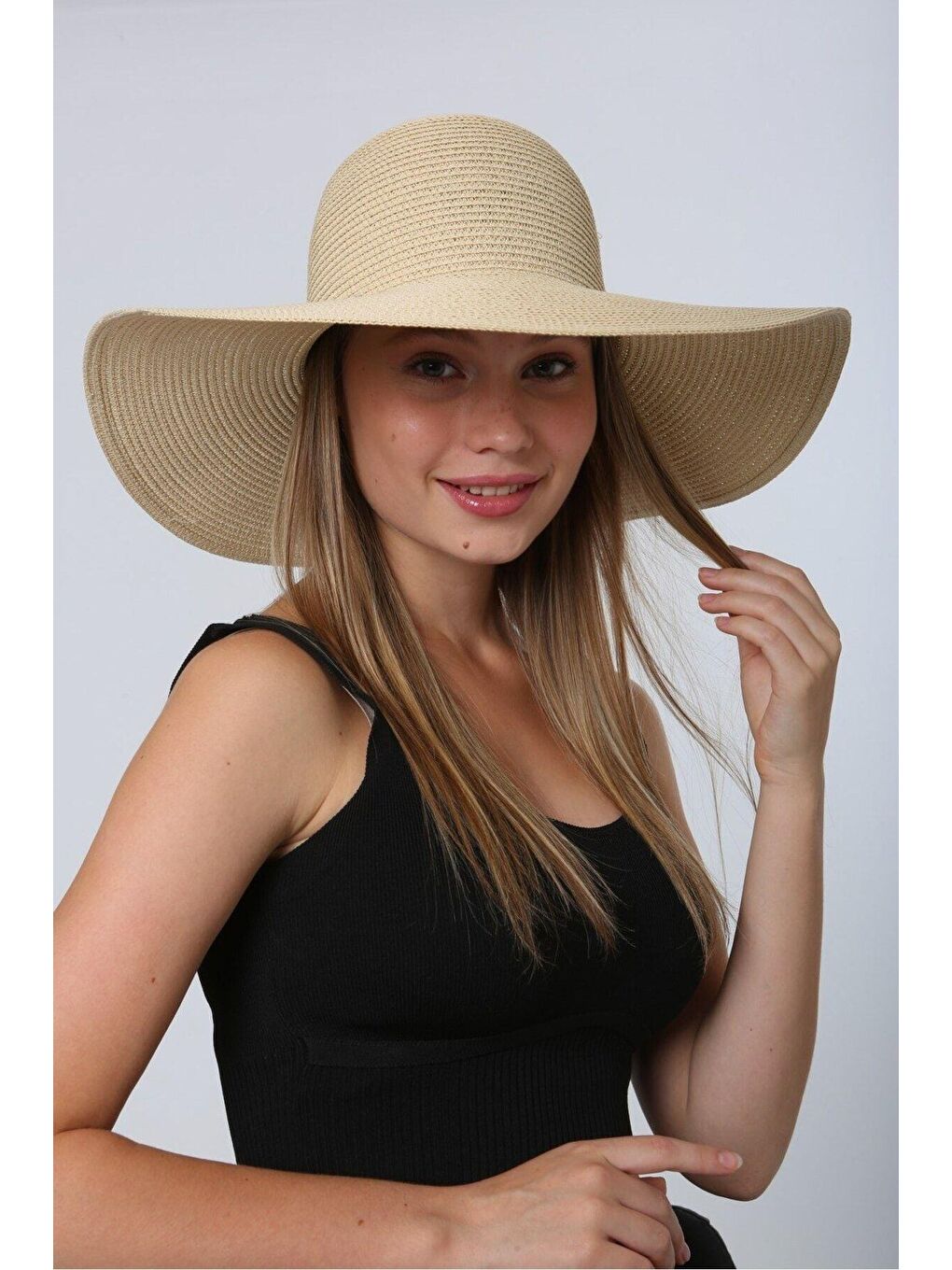 Bej Geniş Hasır Şapka Hsr2005-3