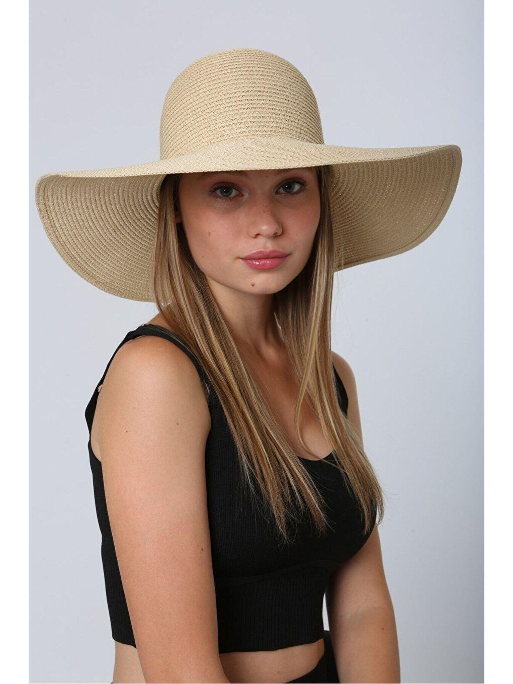 Bej Geniş Hasır Şapka Hsr2005-4
