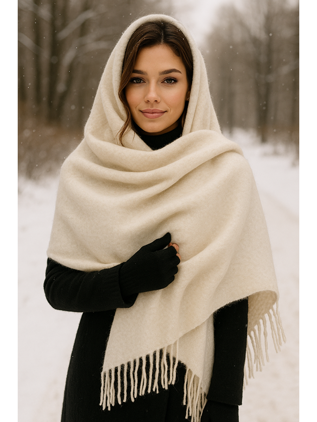 Uzun Bej Kalın Dokulu Püsküllü Unisex Atkı   Sıcak Ve Kış Nesnesi Sal1285-5