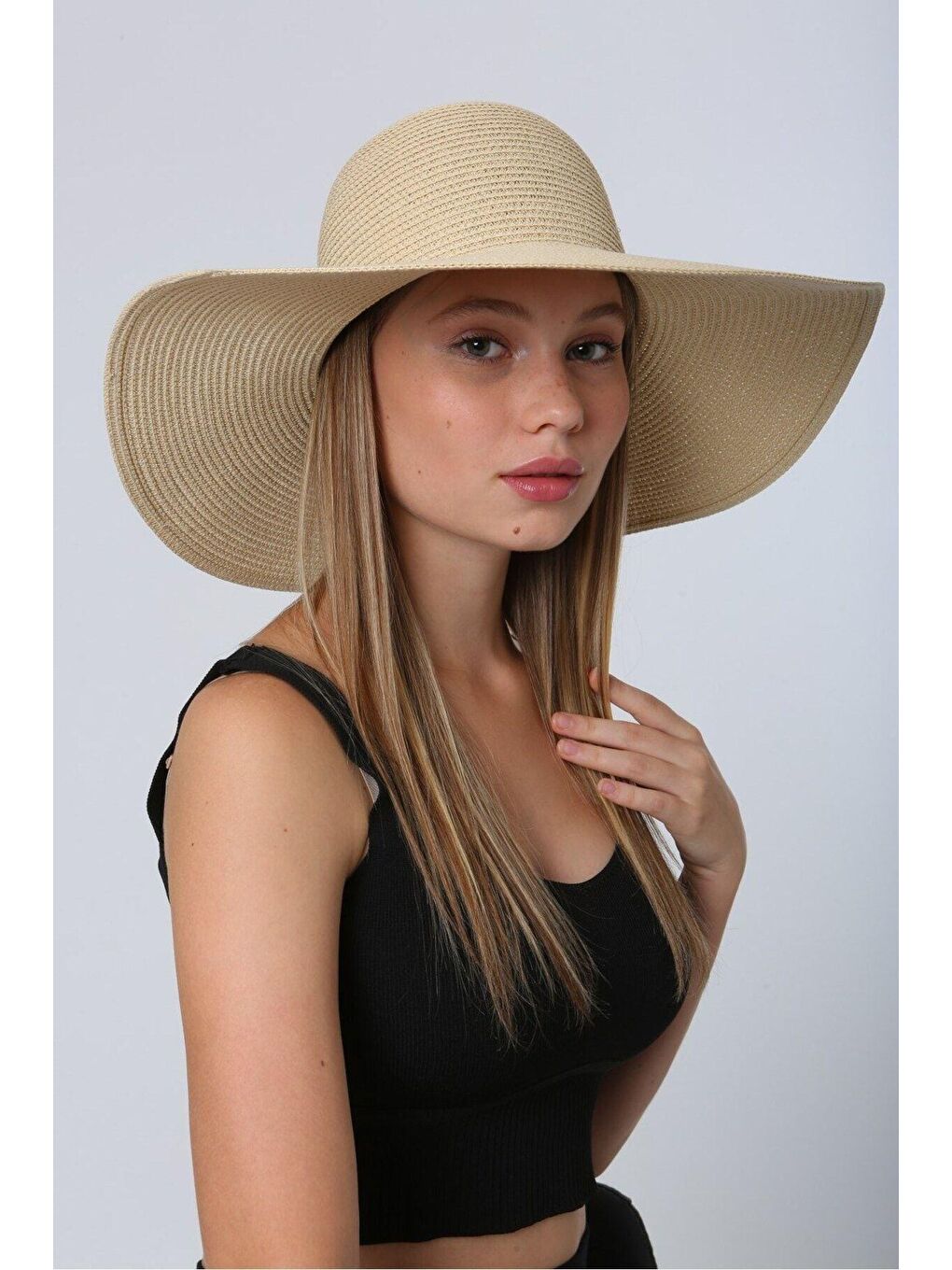 Bej Geniş Hasır Şapka Hsr2005-5