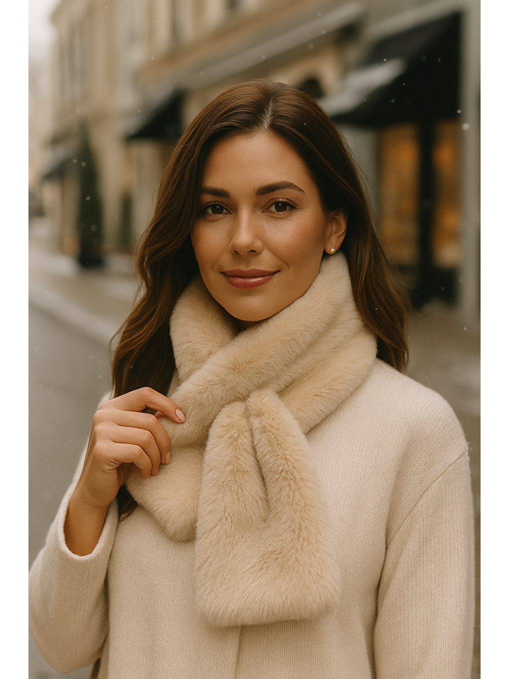 Kadın Bej Pelüş Kaşkol Boyunluk Atkı BYN01-2