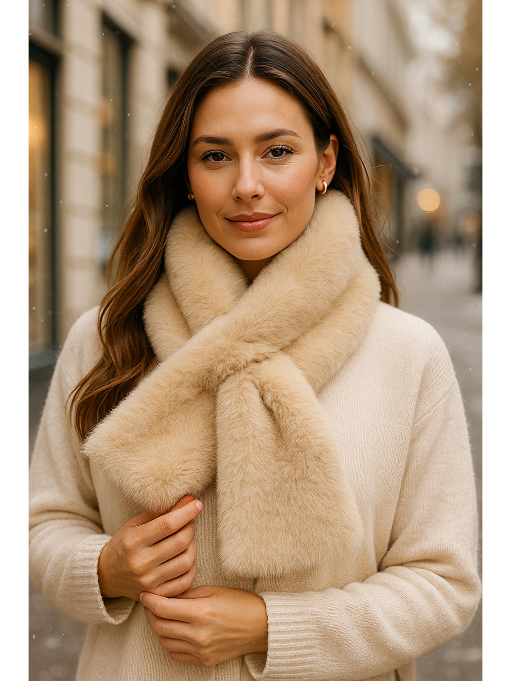 Kadın Bej Pelüş Kaşkol Boyunluk Atkı BYN01-3