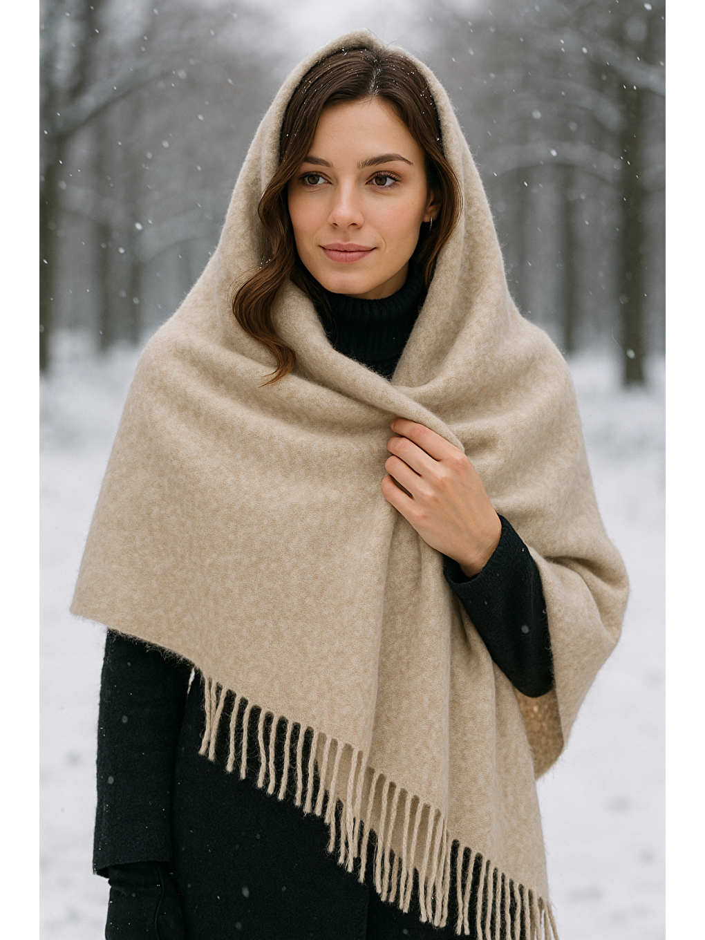 Antrasit Kadın Basic Vizon Püsküllü Buklet Atkı Şal 45x200 Cm Sal1285-1