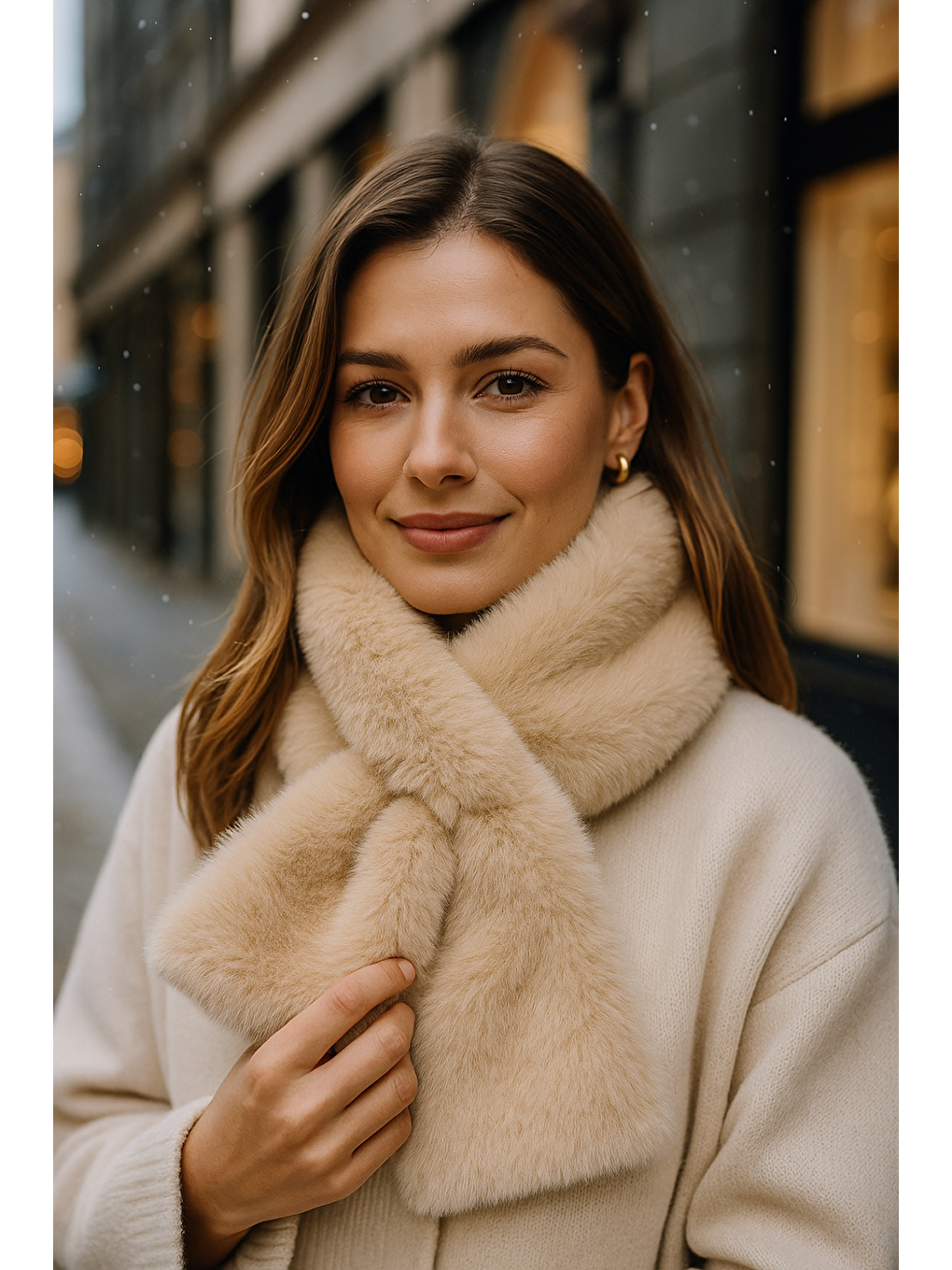 Kadın Bej Pelüş Kaşkol Boyunluk Atkı BYN01-4