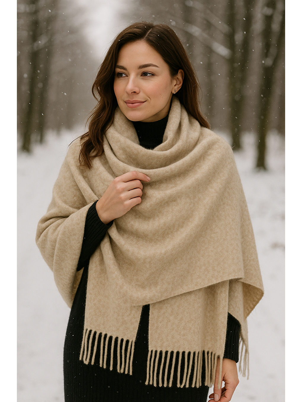 Antrasit Kadın Basic Vizon Püsküllü Buklet Atkı Şal 45x200 Cm Sal1285-2