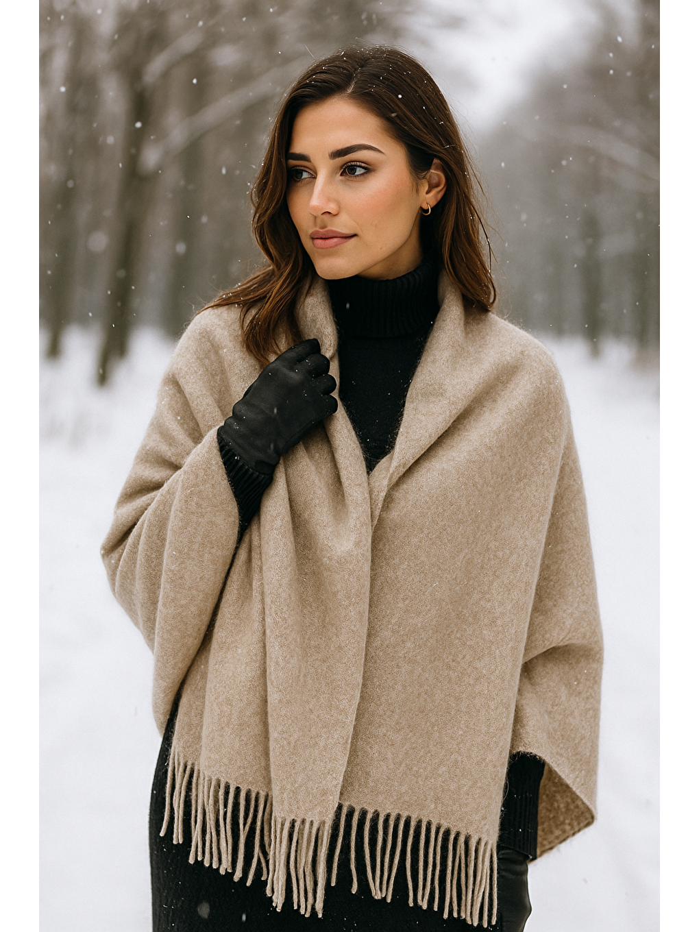 Antrasit Kadın Basic Vizon Püsküllü Buklet Atkı Şal 45x200 Cm Sal1285-3