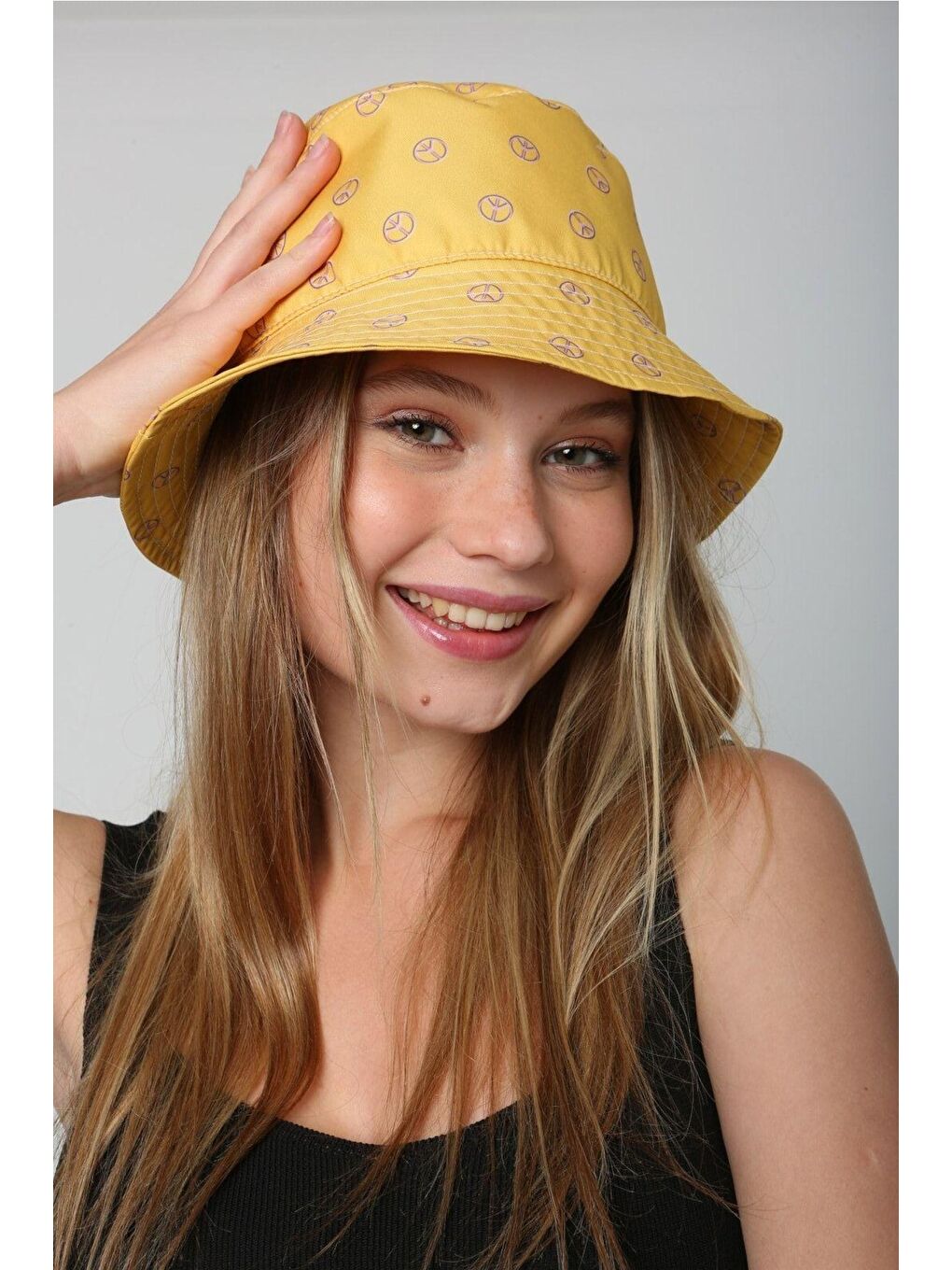 Luminos Butik Sari Kadın Sarı Baskılı Bucket Balıkçı Kova Şapka Spk10