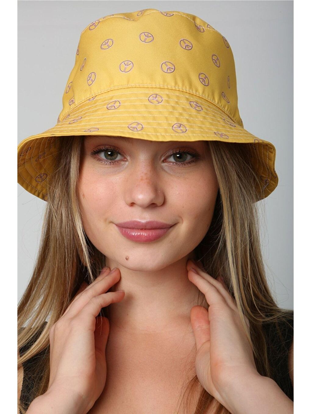 Luminos Butik Sari Kadın Sarı Baskılı Bucket Balıkçı Kova Şapka Spk10 - 1