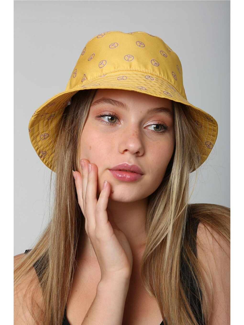 Luminos Butik Sari Kadın Sarı Baskılı Bucket Balıkçı Kova Şapka Spk10 - 4