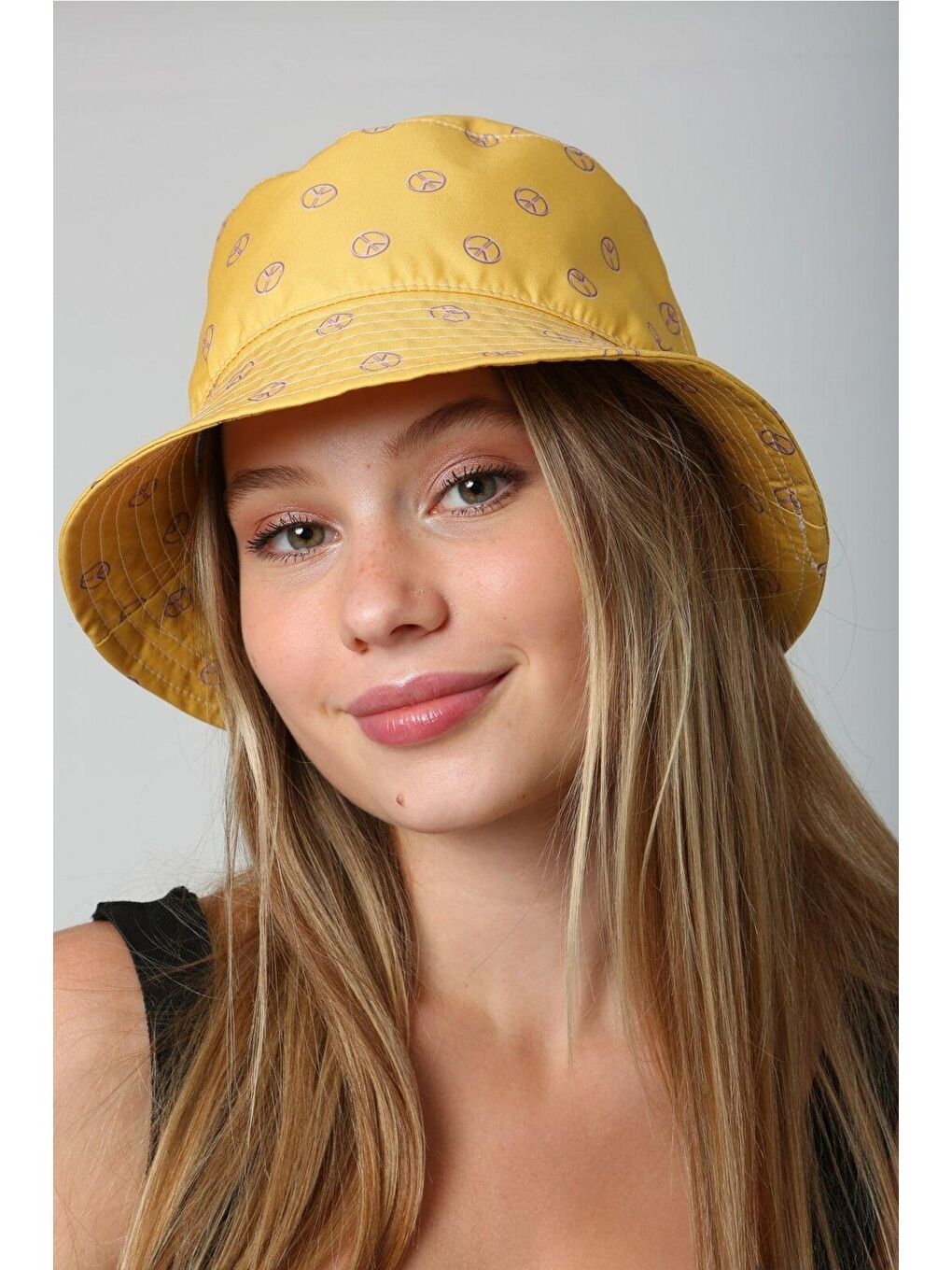 Luminos Butik Sari Kadın Sarı Baskılı Bucket Balıkçı Kova Şapka Spk10 - 5
