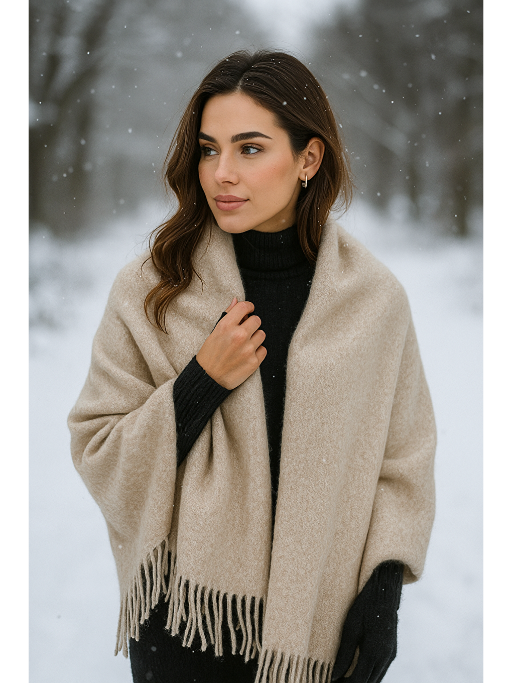 Antrasit Kadın Basic Vizon Püsküllü Buklet Atkı Şal 45x200 Cm Sal1285-4