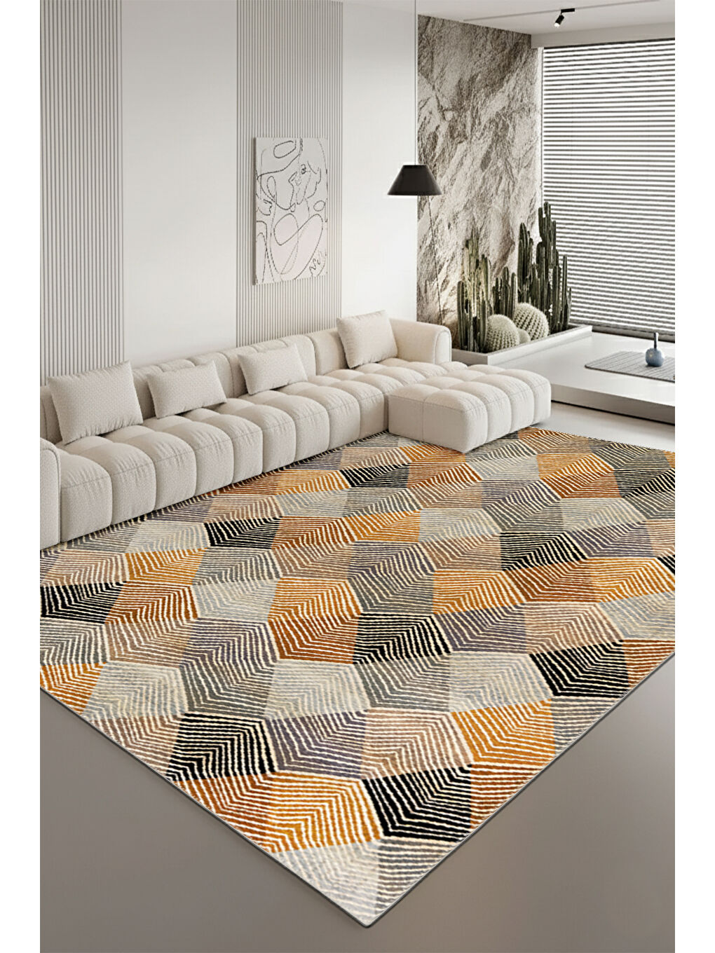 Turuncu Dekoratif Özel Tasarım Yıkanabilir İnce Kaymaz Tabanlı Modern Halı KECE FR30-2