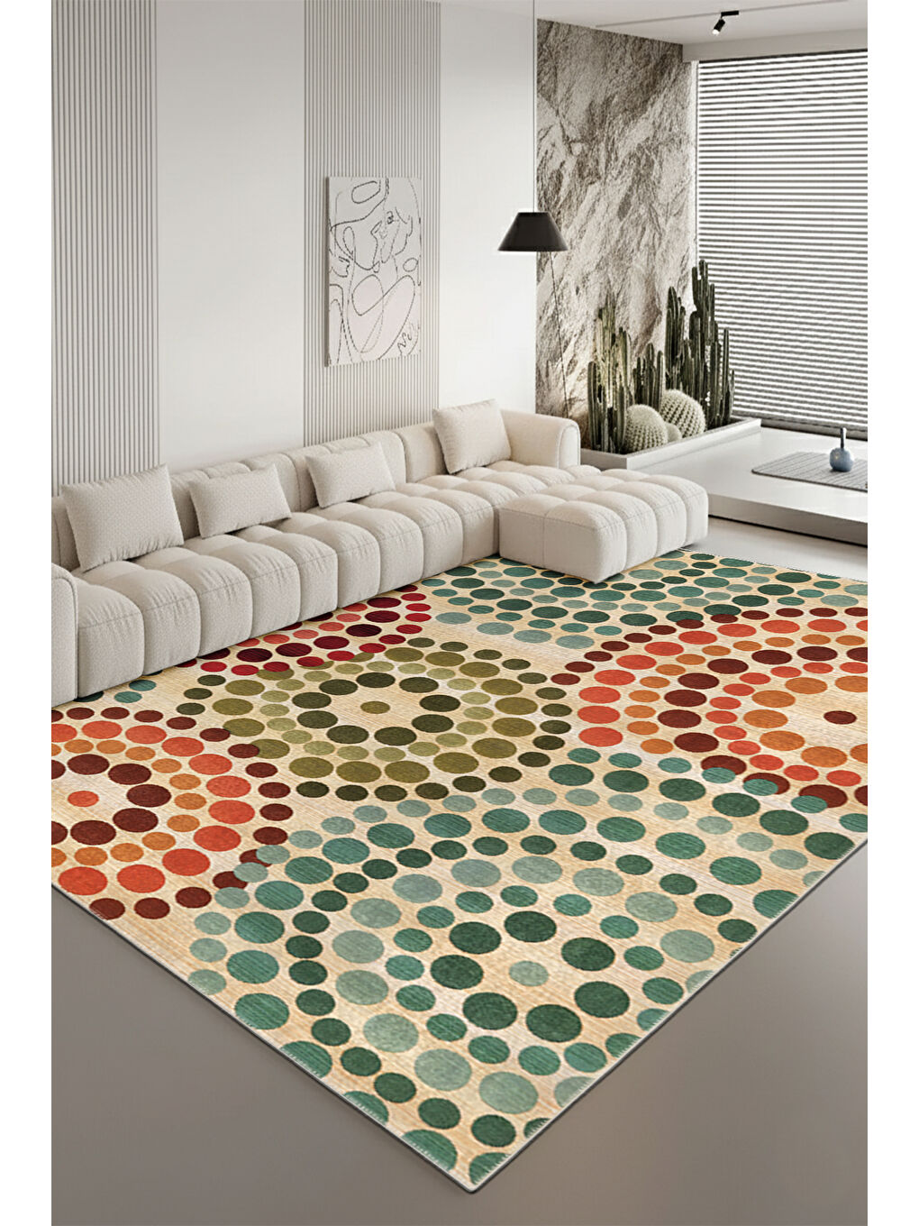 Yeşil Dekoratif Özel Tasarım Yıkanabilir İnce Kaymaz Tabanlı Modern Halı KECE FR30-2