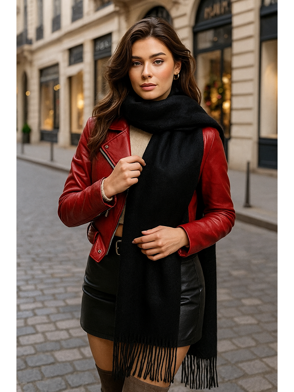 Uzun Siyah Kalın Dokulu Püsküllü Unisex Atkı   Sıcak Ve Kış Nesnesi Sal1285-3